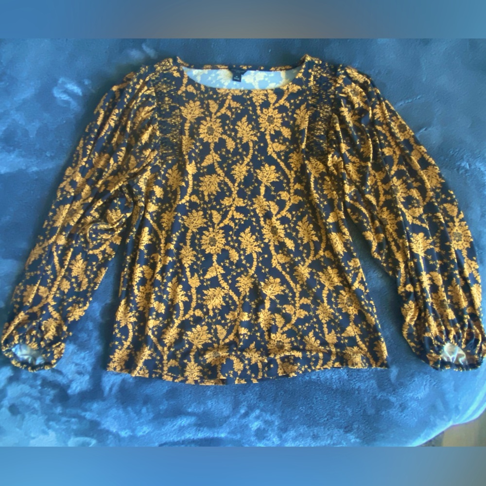 Navy and Gold Printed Blouse